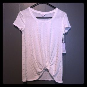 White shimmer stripe knotted tee